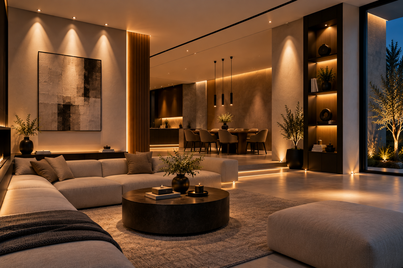 Interior showing controlled architectural lighting with different beam angles and low glare