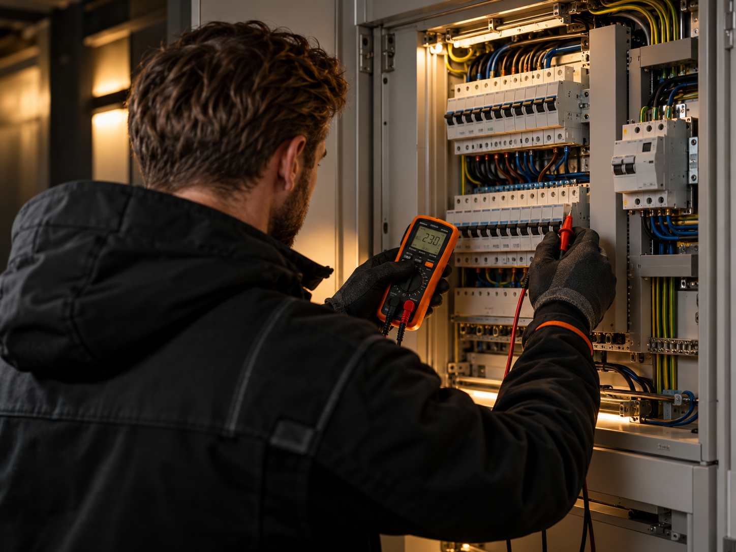 Electrician diagnosing an electrical fault