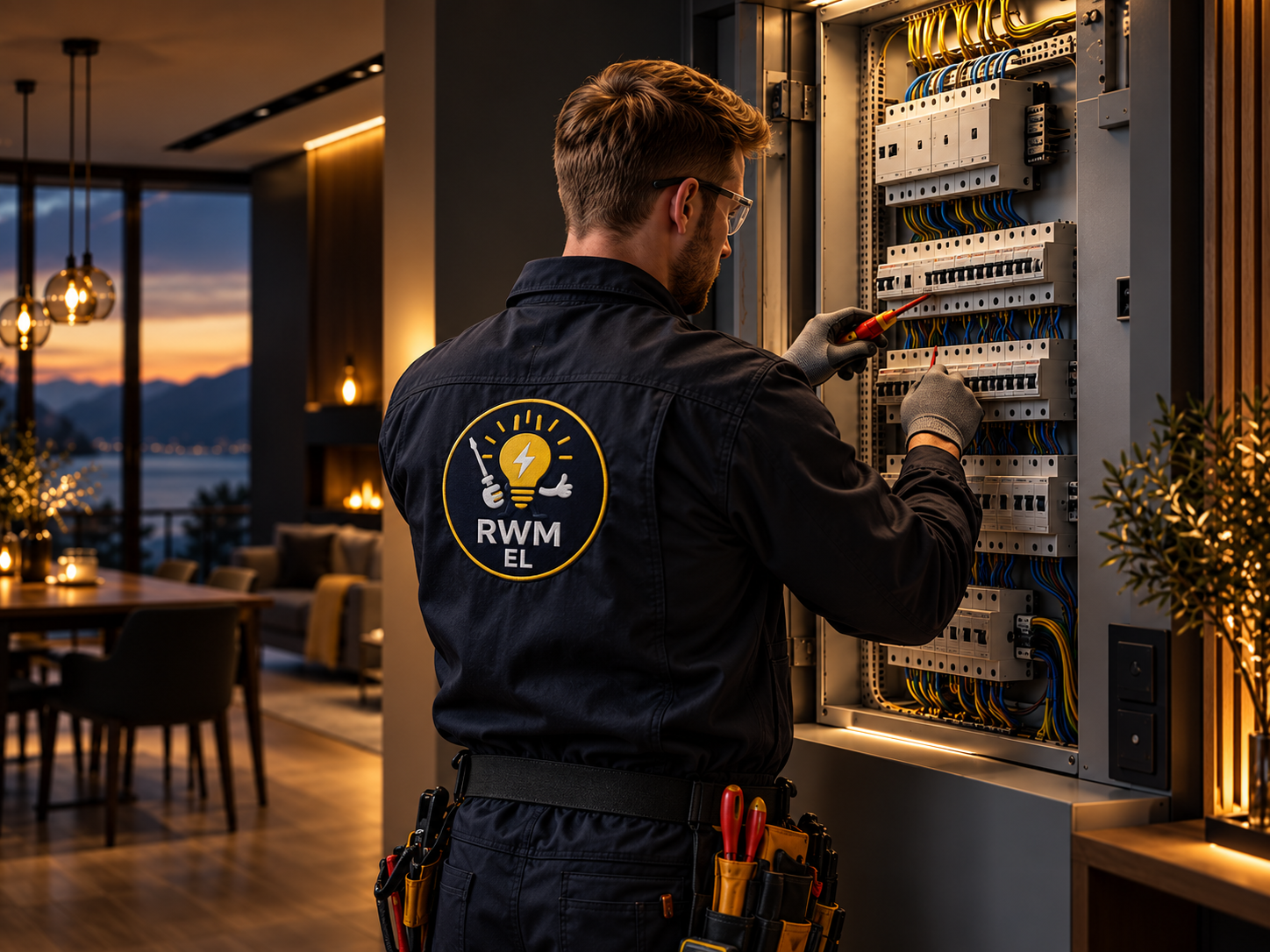 RWM EL electrician working on an electrical panel